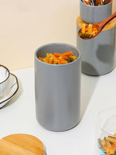 Kuber Industries 1000ml Ceramic Jar for Kitchen Storage | Air Tight Container Set with Bamboo Lid | Kitchen Container for Snacks, Tea, Sugar | Multipurpose Organizer | Grey | Pack of 2